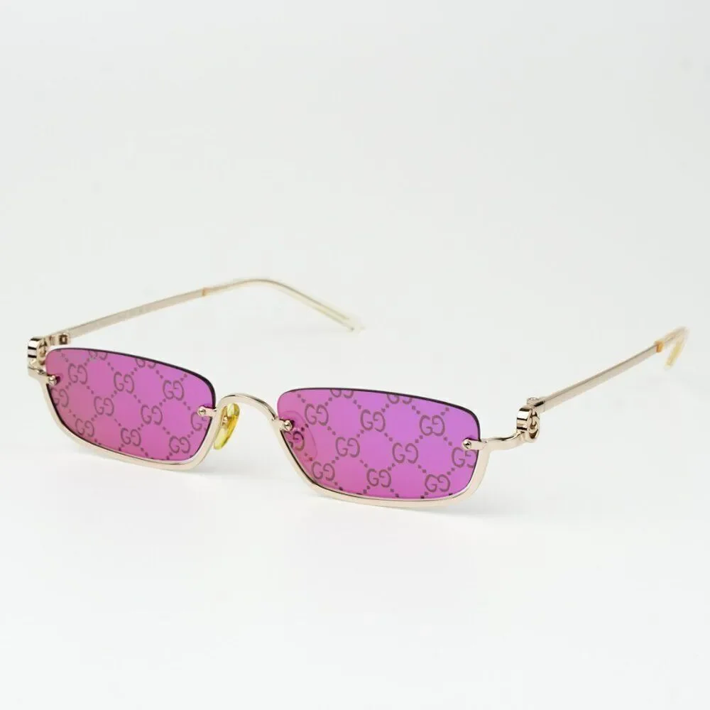 NEW Gucci GG1278S 005 Gold Violet Treatment Monogram Rectangle Unisex Sunglasses